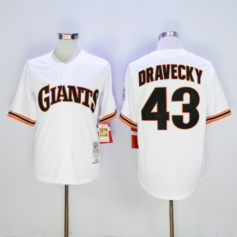 Men San Francisco Giants #43 Dravecky White Throwback 1989 MLB Jerseys
